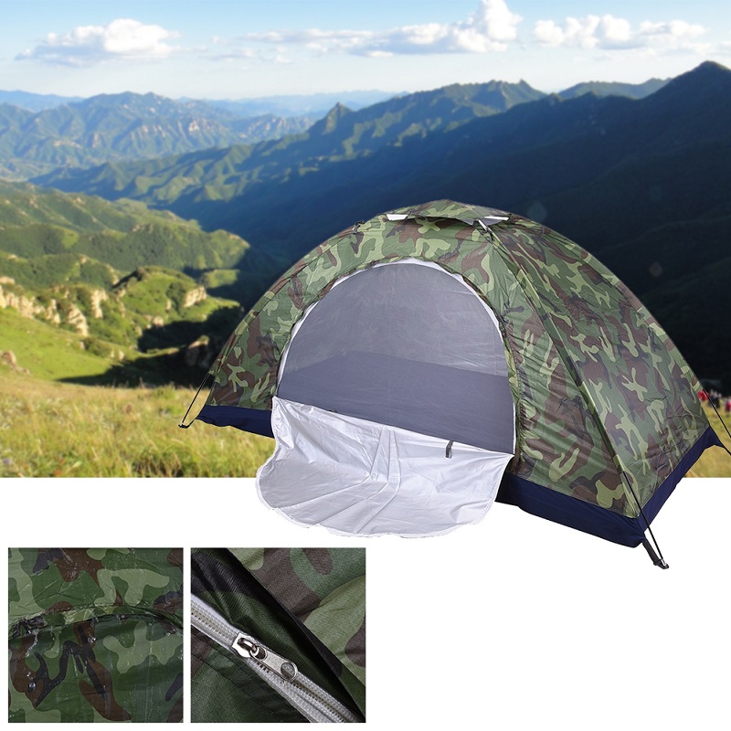 Cheap Goat Tents 3 4 Person Single Layer Camouflage Outdoor Tent Manual Single Layer Thickening Waterproof Sunscreen Camouflage Camping Tent   